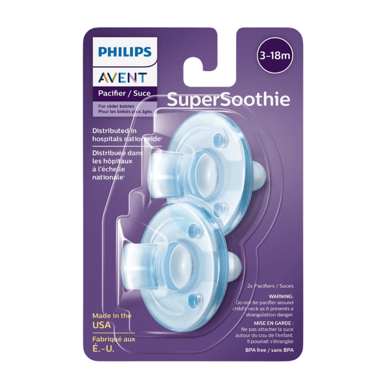 2 Pack Philips AVENT SuperSoothie Pacifier, 3-18 Months, Blue - First Choice Buying