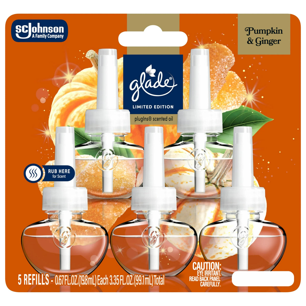 Glade PlugIns Scented Oil Refills, Pumpkin & Ginger, 0.67oz, 5 Count -