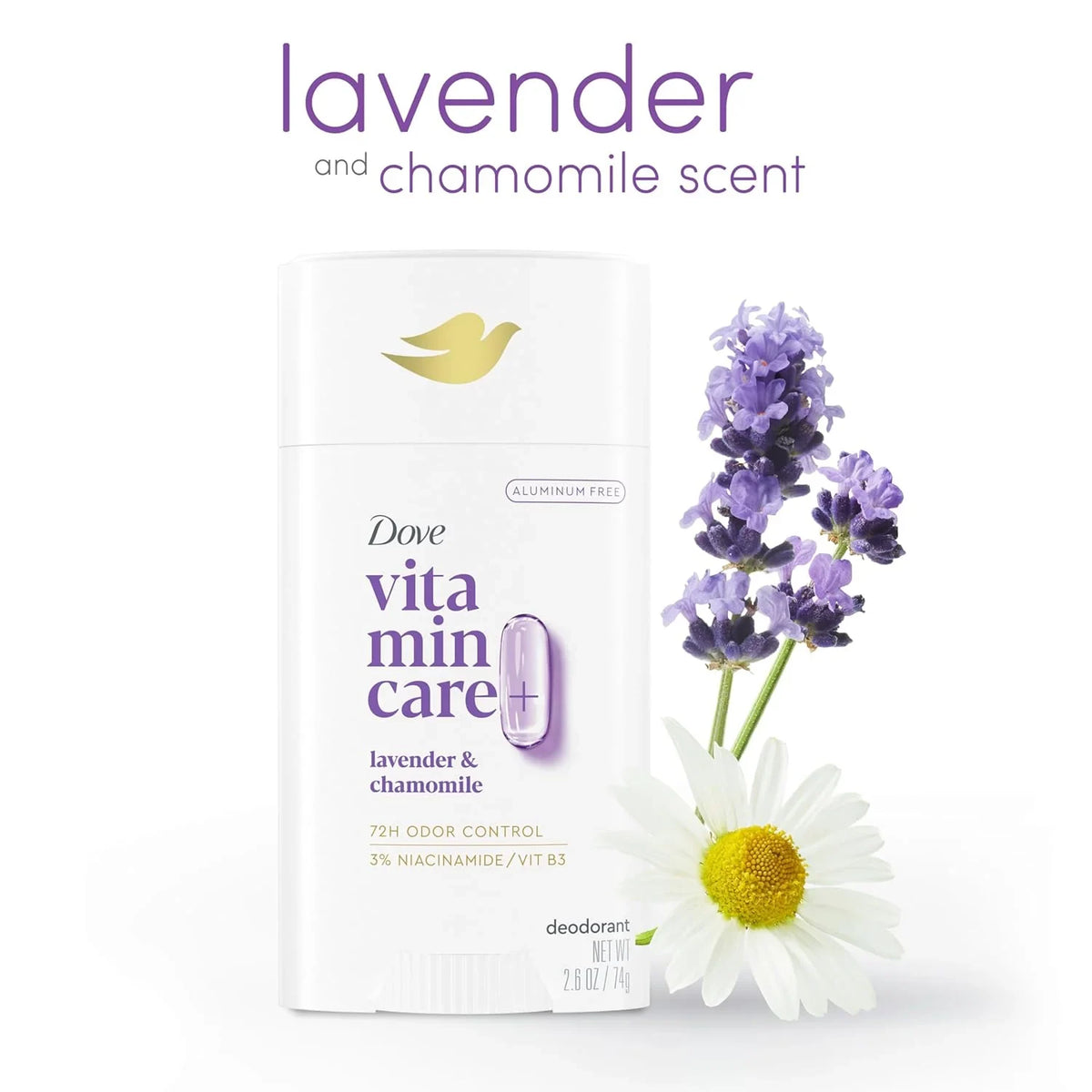 Dove VitaminCare+ Deodorant Stick, Lavender & Chamomile, 2.6oz -