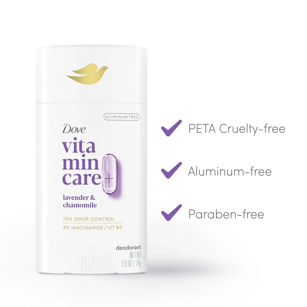 Dove VitaminCare+ Deodorant Stick, Lavender & Chamomile, 2.6oz -