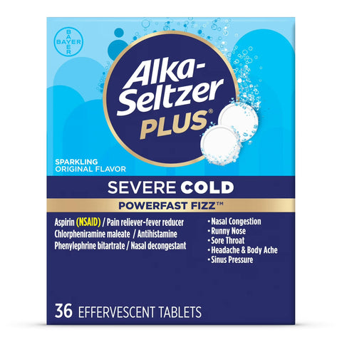 Alka-Seltzer Plus Powerfast Fizz Severe Cold Medicine Effervescent Tablets, 36 Count