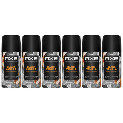 AXE Fine Fragrance Collection Premium Body Spray, Black Vanilla Orange + Sandalwood,Travel Size, 1 oz, 6-Pack