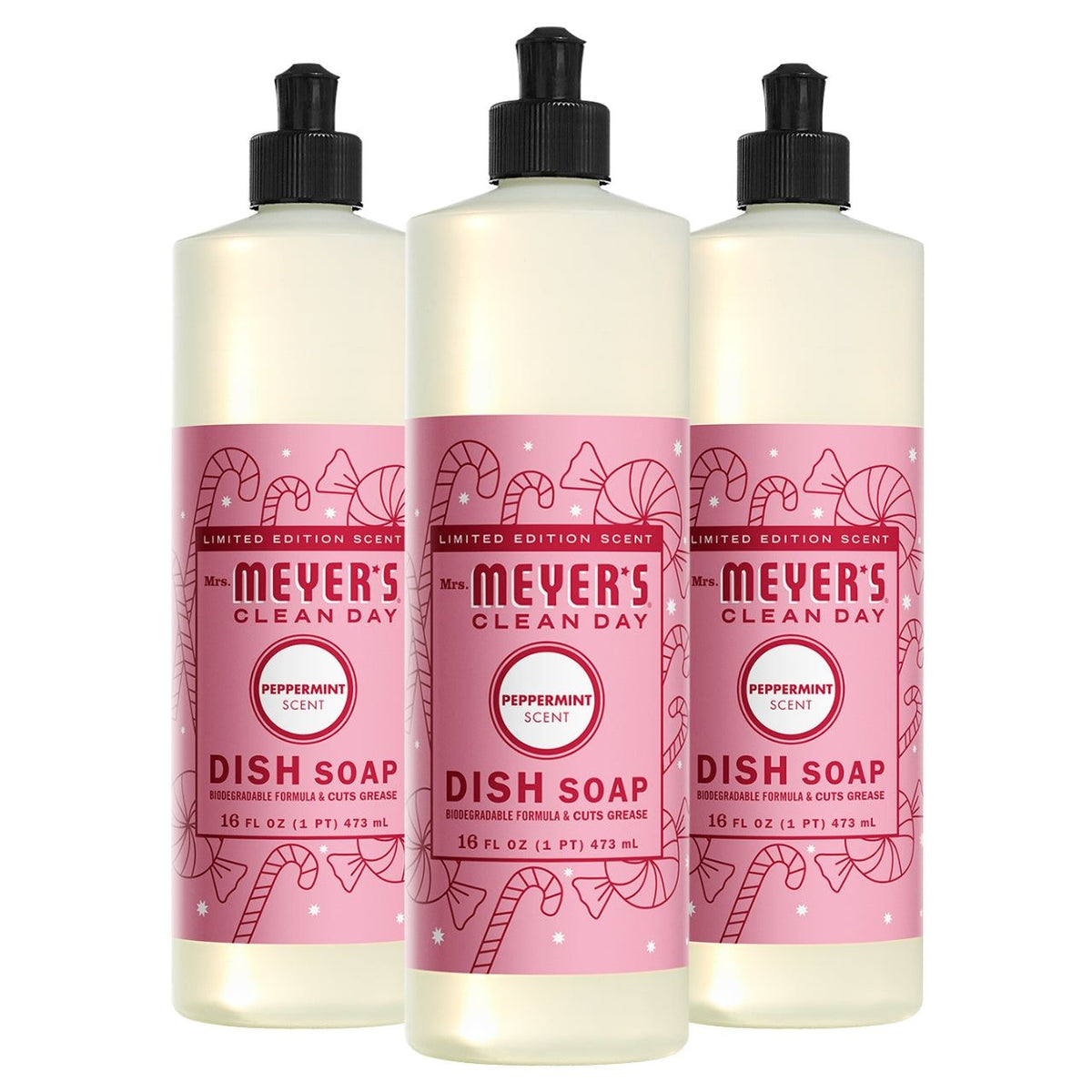 Mrs. Meyer's Clean Day Liquid Dish Soap, Peppermint, 16 oz, 3-Pack