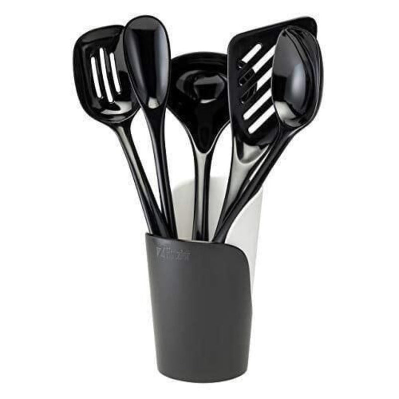 Hutzler Melamine Cooking Utensils and Crock Set, 6-pc, Black - First Choice Buying