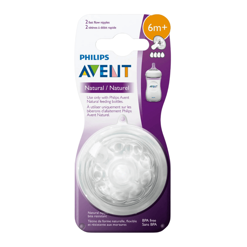 Philips AVENT Natural Nipple, Fast Flow, 6M+, Flow 4, 2-Pack - First Choice Buying