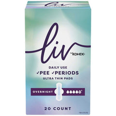 Liv by Kotex Period & Pee Pads, Ultra Thin, Overnight, 20 Count