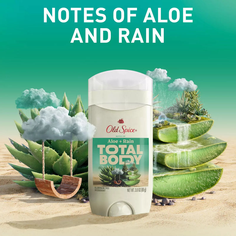 Old Spice Total Body Deodorant, Aloe + Rain, 3oz