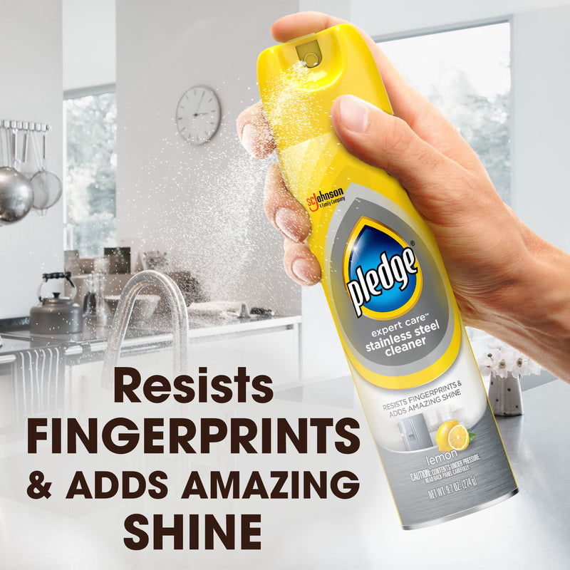 Pledge Expert Care Stainless Steel Cleaner, Lemon, 9.7oz