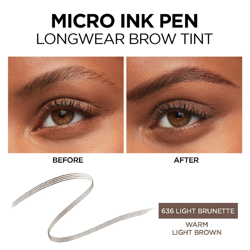 L'Oreal Paris Micro Ink Pen by Brow Stylist with Precision Comb Tip, 636 Light Brunette