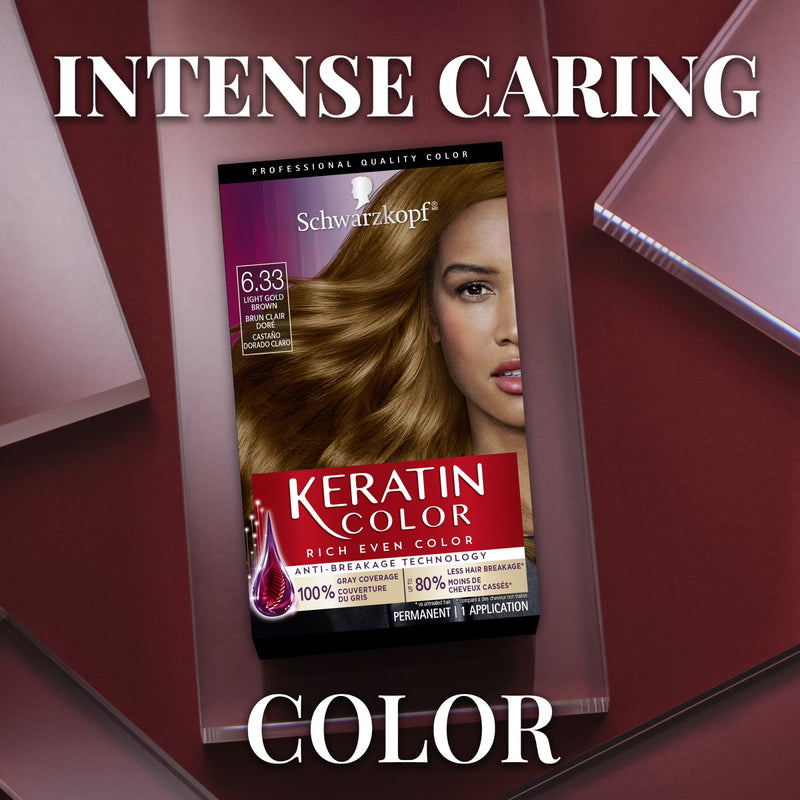 Schwarzkopf Keratin Color Permanent Hair Color, 6.33 Light Gold Brown