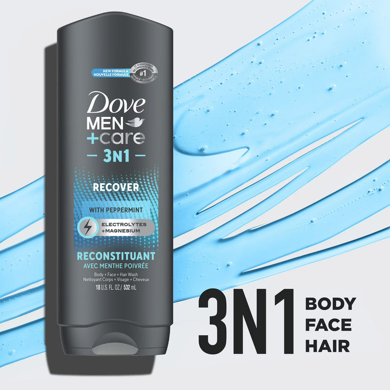 Dove Men+Care 3N1 Hair, Face & Body Wash, Recover with Peppermint, 18oz