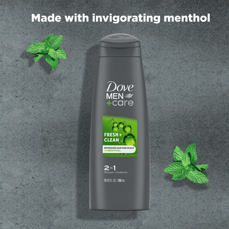 Dove Men+Care 2-in-1 Shampoo & Conditioner, Fresh + Clean, 12 oz