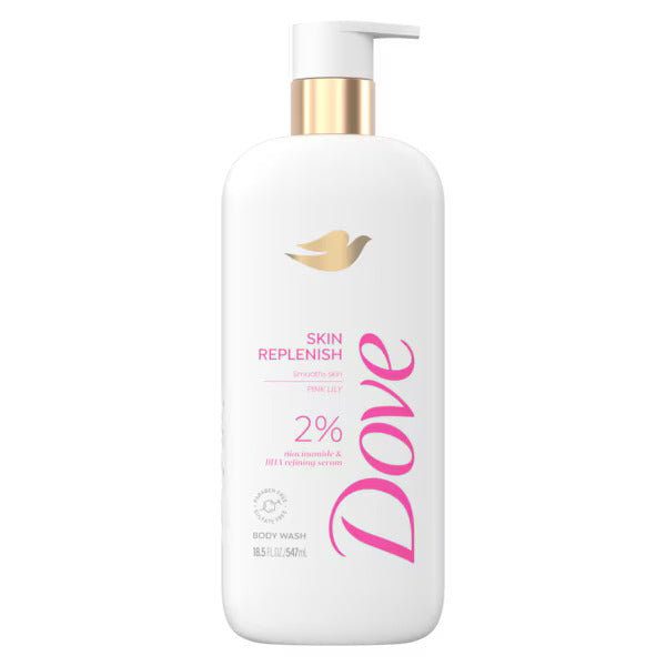 Dove Skin Replenish Body Wash, Niacinamide + BHA Serum, Pink Lily, 18.5oz