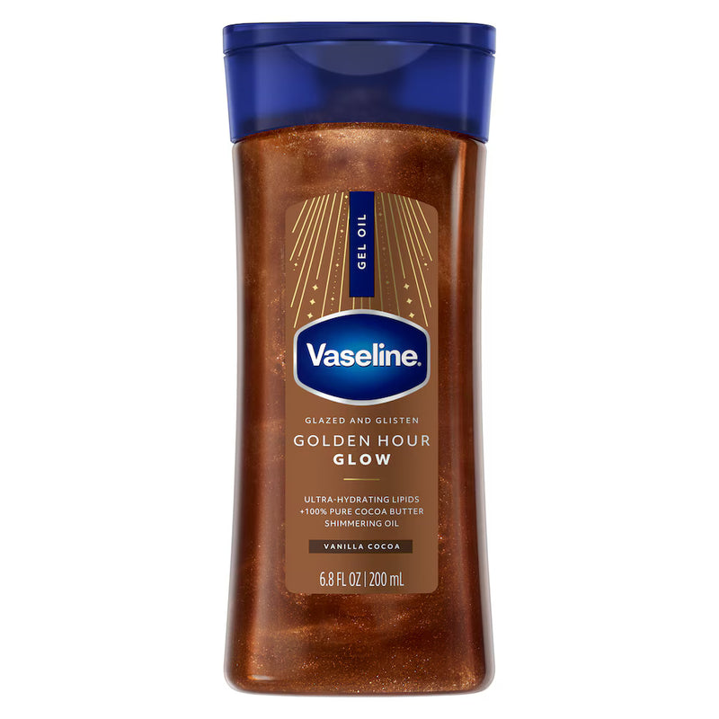 Vaseline Glazed and Glisten Golden Hour Glow Shimmering Gel Oil, Vanilla Cocoa, 6.8oz