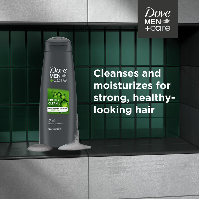 Dove Men+Care 2-in-1 Shampoo & Conditioner, Fresh + Clean, 12 oz