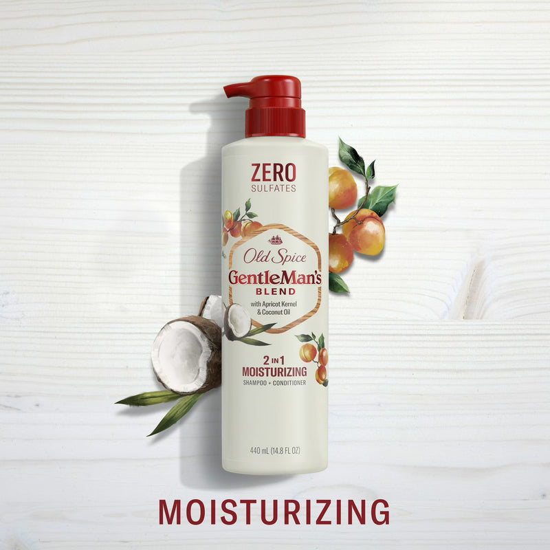 Old Spice Gentleman's Blend 2-in-1 Moisturizing Shampoo + Conditioner, Apricot Kernel & Coconut Oil, 14.8oz