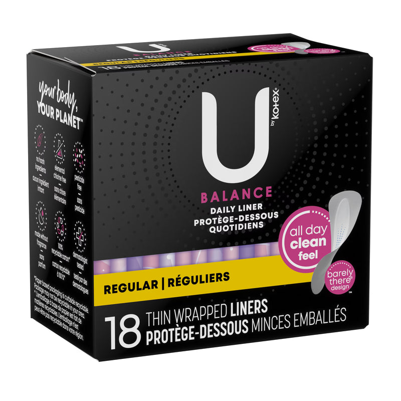 U by Kotex Balance Daily Thin Wrapped Liners, Regular, 18 Count