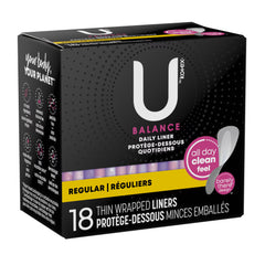 U by Kotex Balance Daily Thin Wrapped Liners, Regular, 18 Count