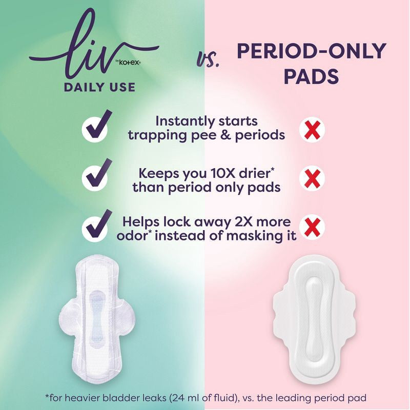 Liv by Kotex Period & Pee Pads, Ultra Thin, Overnight, 20 Count