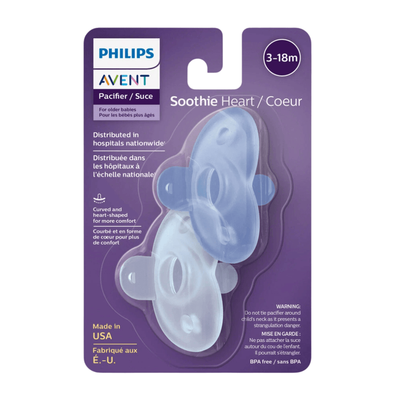 2 Pack Philips AVENT Soothie Heart Pacifier, 3-18 Months, Blue - First Choice Buying