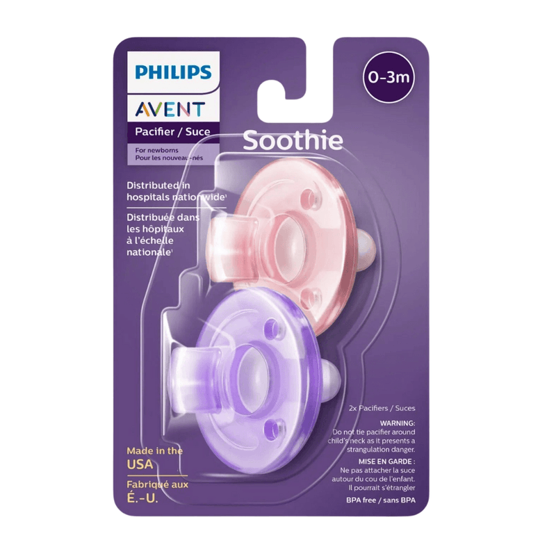2 Pack Philips AVENT Soothie Pacifier, 0-3 Months, Pink/Purple - First Choice Buying