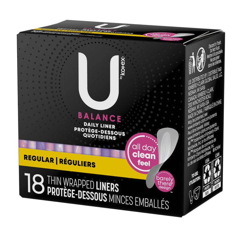 U by Kotex Balance Daily Thin Wrapped Liners, Regular, 18 Count