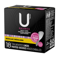 U by Kotex Balance Daily Thin Wrapped Liners, Regular, 18 Count