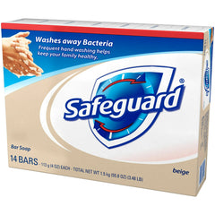 Safeguard Bar Soap, Beige – Washes Away Bacteria, 14 Bars, 4 oz Each