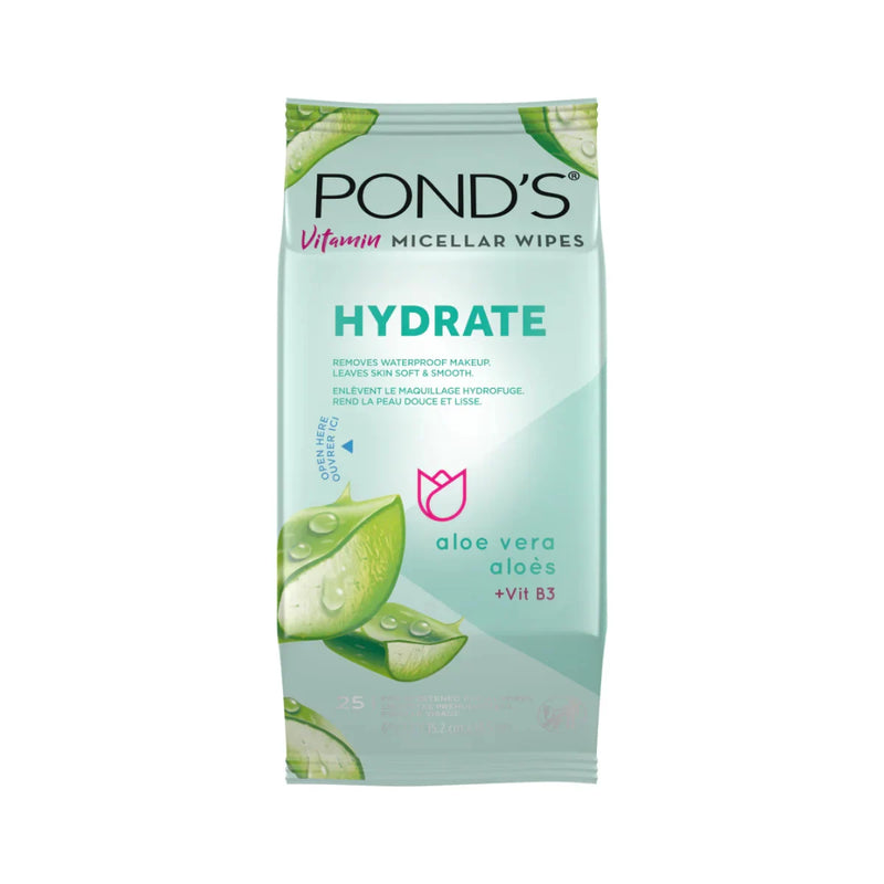 Pond's Vitamin Micellar Hydrating Aloe Makeup Remover Wipes, 25 Count