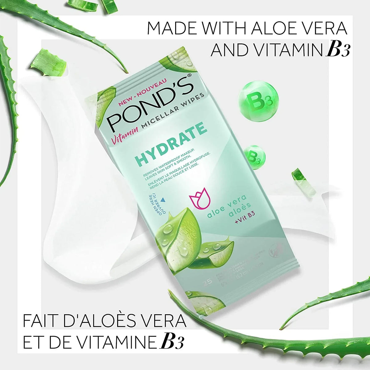 Pond's Vitamin Micellar Hydrating Aloe Makeup Remover Wipes, 25 Count, image 2