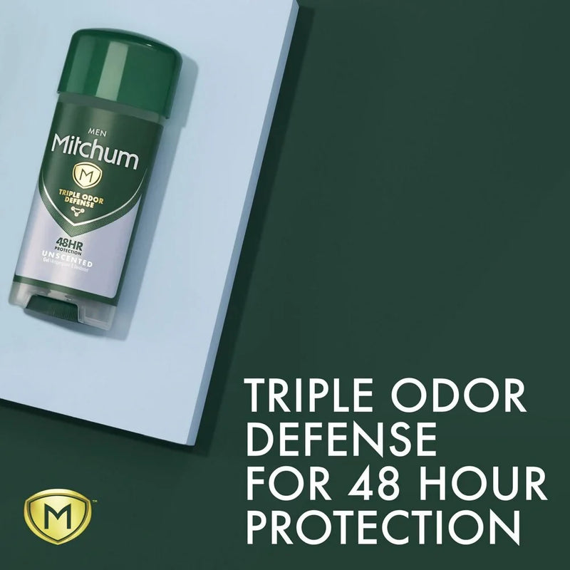 Mitchum Men Triple Odor Defense Antiperspirant Gel, Unscented, 3.4 oz (2-Pack)