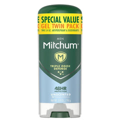 Mitchum Men Triple Odor Defense Antiperspirant Gel, Unscented, 3.4 oz (2-Pack)