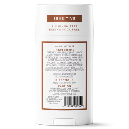 Native Sensitive Deodorant Stick, Coconut & Vanilla, 2.65 oz, image 3