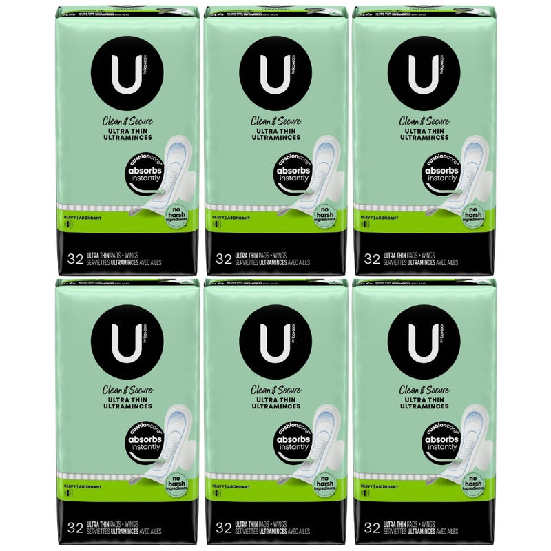 U by Kotex Clean & Secure Ultra Thin Pads with Wings, Heavy, 32 Count
