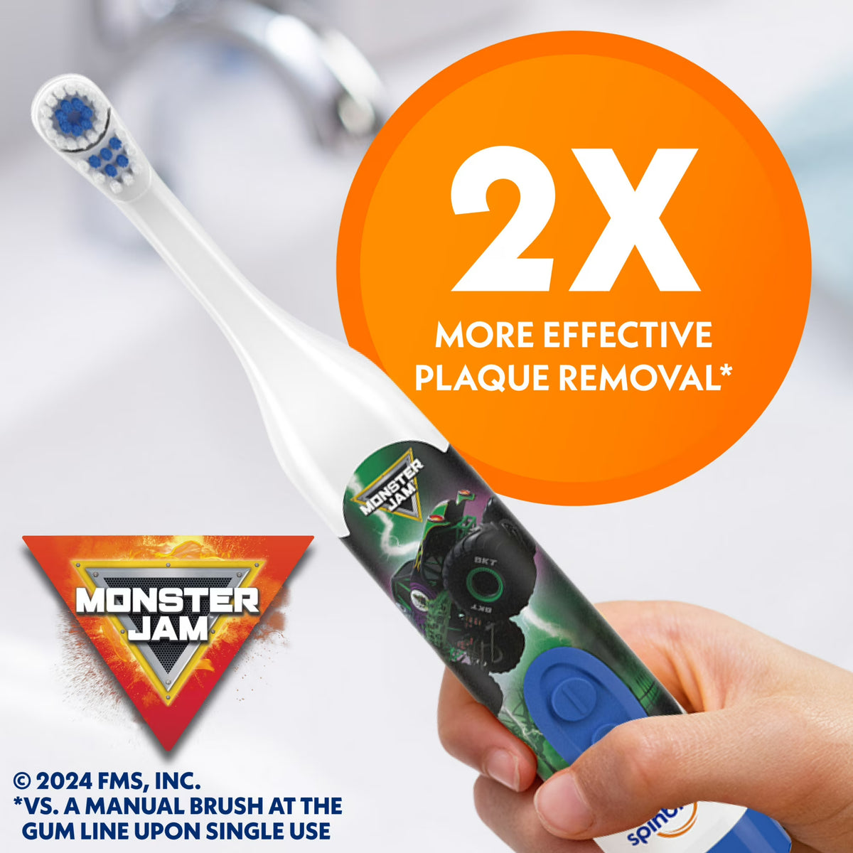 Spinbrush Kids Battery Powered Soft Bristle Toothbrush, Monster Jam Grave Digger, image 5