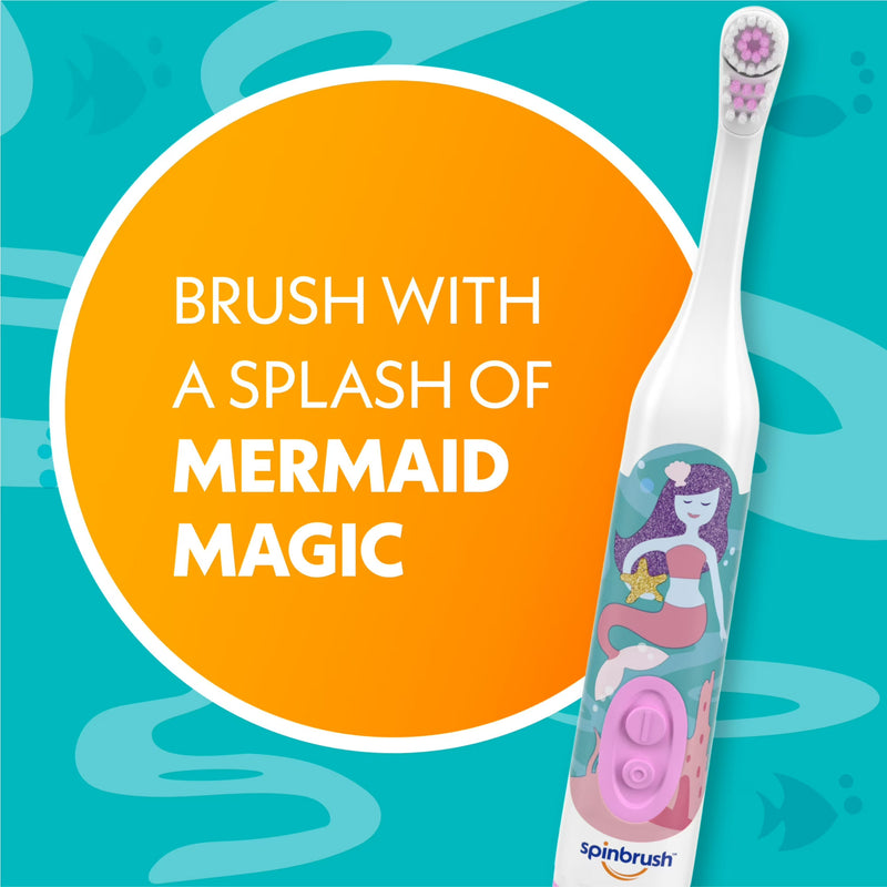 Spinbrush Kids Battery Powered Soft Bristle Toothbrush, Mermaid