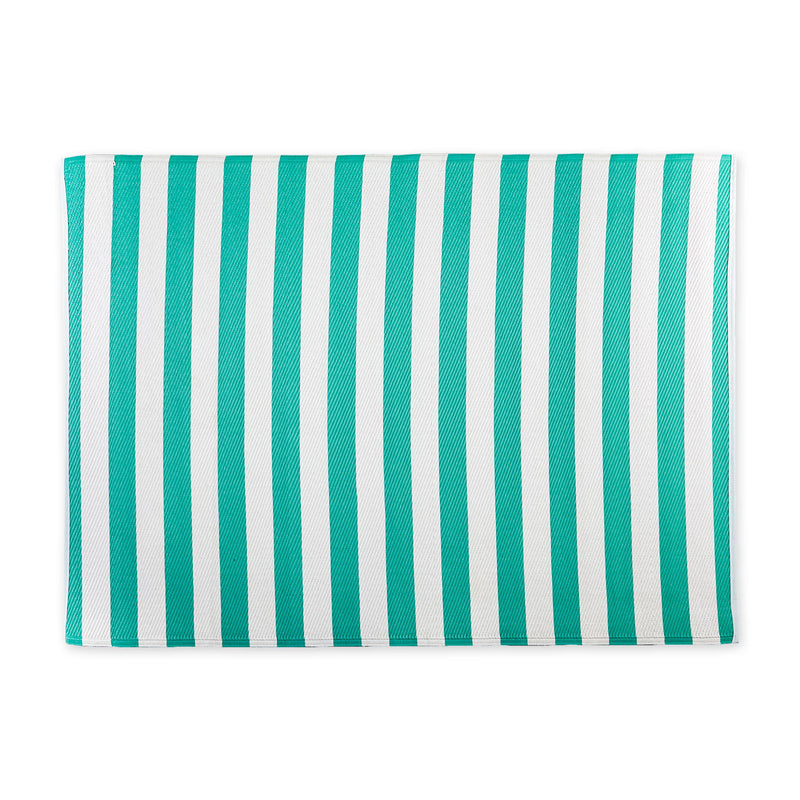 DII Outdoor Rug, Woven Plastic Straw Mat, Aqua & White Stripes, 4x6 ft