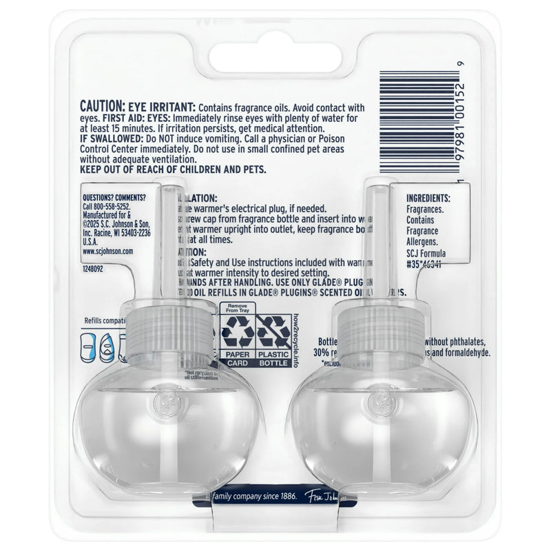 Glade PlugIns Scented Oil Refills, Bergamot & Eucalyptus, 0.67oz, 2 Count