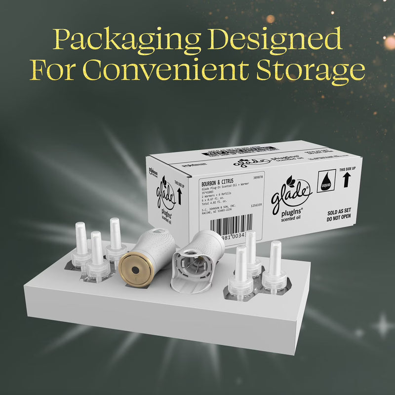 Glade PlugIns Scented Oil, Bourbon & Citrus, 2 Warmers + 6 Refills