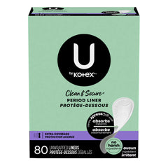 U by Kotex Clean & Secure Period Liners, Extra Coverage, 80 Count