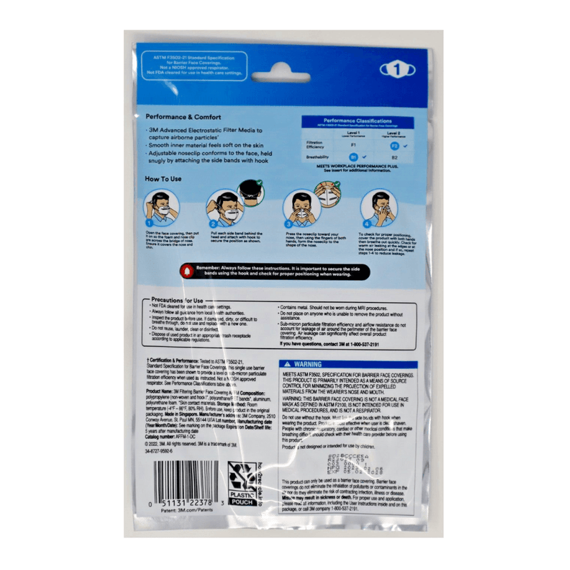 3M Filtering Barrier Face Covering, Breathable Materials, Convenient & Disposable, One Size - First Choice Buying