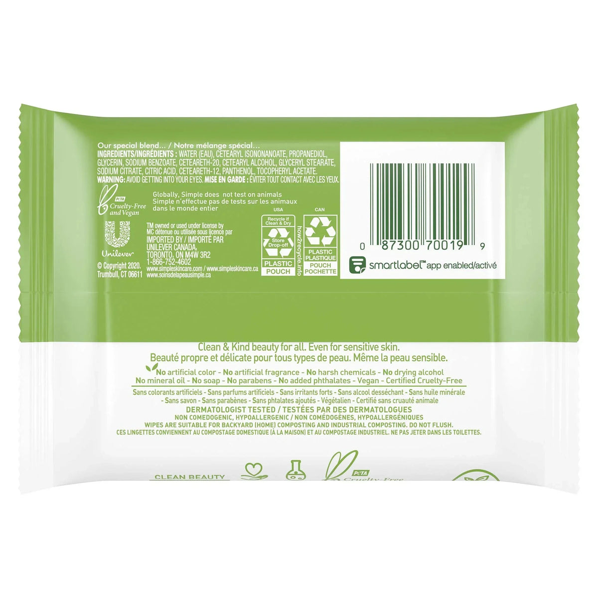 Simple Kind To Skin Cleansing Facial Wipe, Travel Size Pack, 7 Count, image 2