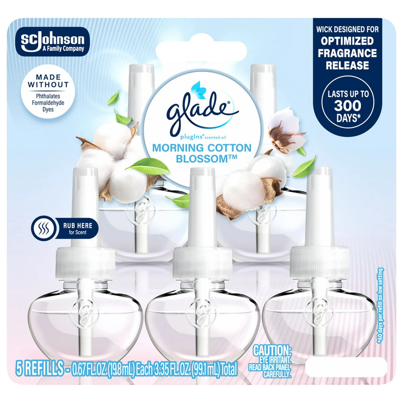 Glade PlugIns Scented Oil Air Freshener Refills, Morning Cotton Blossom, 0.67 oz, 5 Count