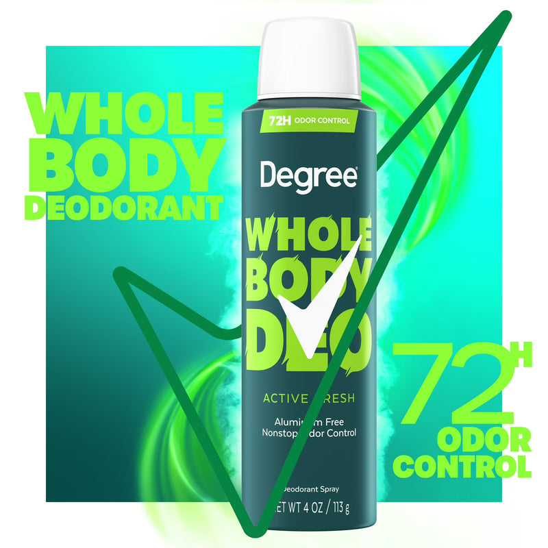 Degree Whole Body Deodorant Spray, Active Fresh, 4oz