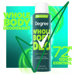 Degree Whole Body Deodorant Spray, Active Fresh, 4oz