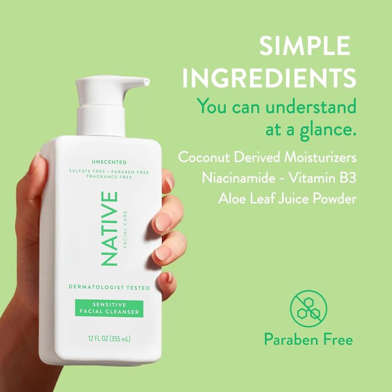 Native Sensitive Facial Cleanser, Unscented, 12oz
