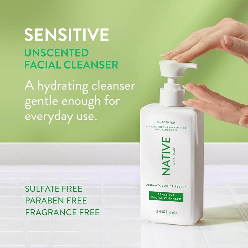 Native Sensitive Facial Cleanser, Unscented, 12oz