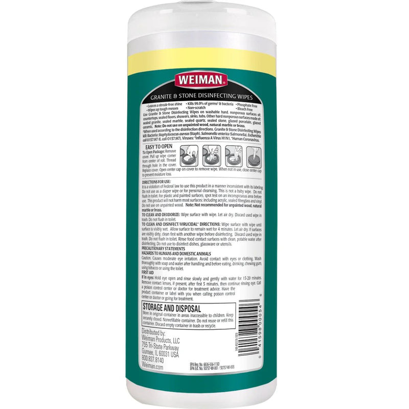 Weiman Granite & Stone Disinfecting Wipes, 30 Wipes