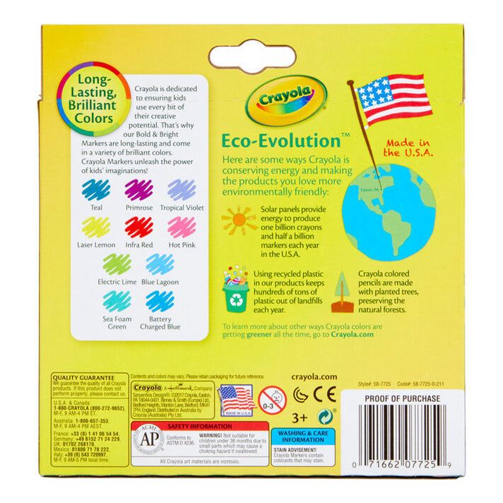 Crayola Broad Line Markers, Bold and Bright Colors, 10 Count