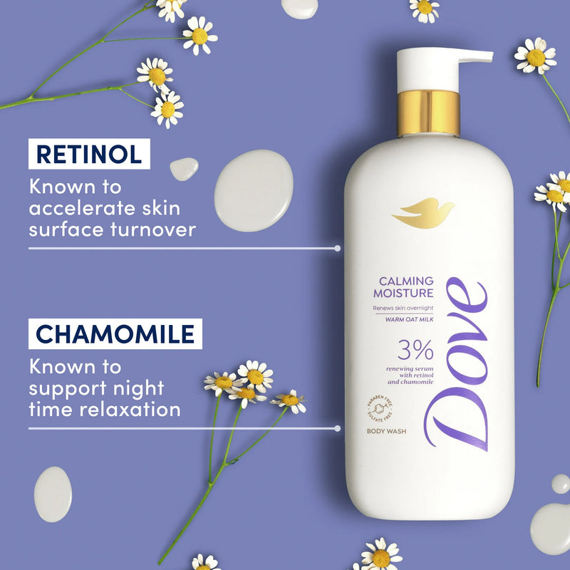 Dove Calming Moisture Body Wash with Retinol & Chamomile, Warm Oat Milk, 18.5oz